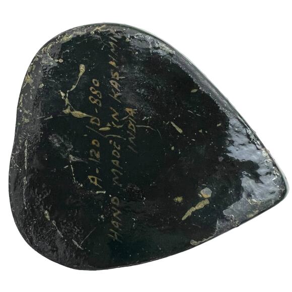 Vintage India paper Mâché trinket heart shape box Bird Tree hand painted signed - Picture 8 of 15